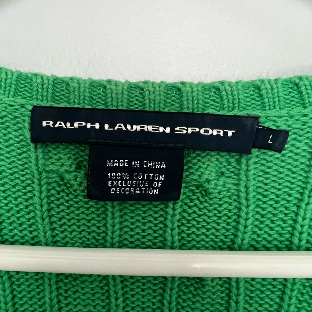 Ralph Lauren Polo Cable Knit Kelly Green V-neck Sport Sweater Women’s Large - Picture 4 of 4
